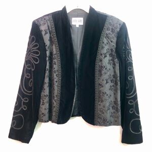 Vintage City Girl 90s Y2K Black Velveteen Open Front Jacket